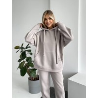 Теплий жіночий костюм з капюшоном сiрого кольору 29404