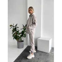 Теплий жіночий костюм з капюшоном сiрого кольору 29404