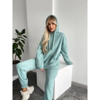 Теплий жіночий костюм з капюшоном фiсташкового кольору 29405