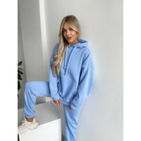 Теплий жіночий костюм з капюшоном блакитного кольору 29406