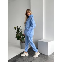 Теплий жіночий костюм з капюшоном блакитного кольору 29406