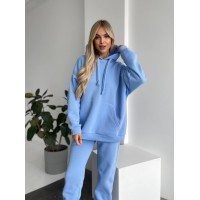 Теплий жіночий костюм з капюшоном блакитного кольору 29406