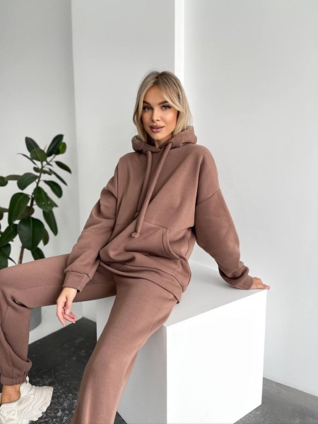 Теплый женский костюм с капюшоном коричневого цвета 29407