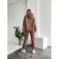 Теплий жіночий костюм з капюшоном коричневого кольору 29407