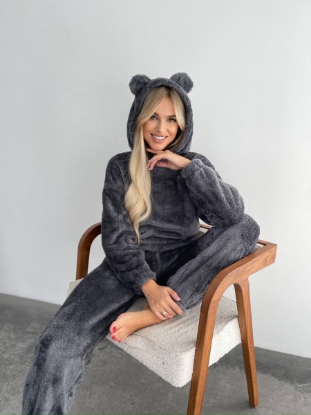 Жіночий махровий домашній костюм графiтового кольору 29410