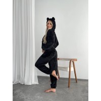 Жіночий махровий домашній костюм чорного кольору 29412