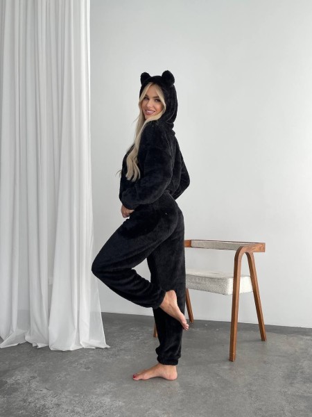 Жіночий махровий домашній костюм чорного кольору 29412