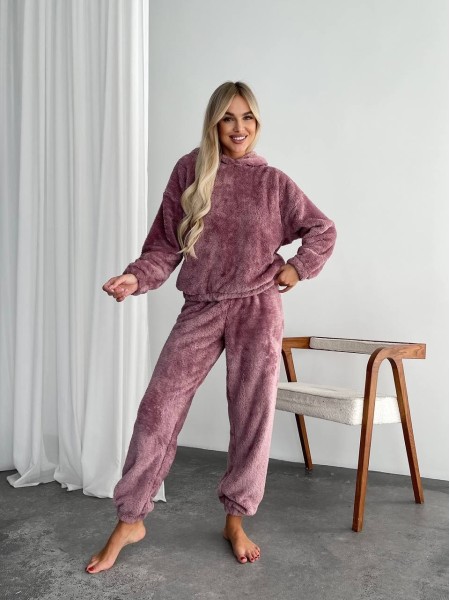 Жіночий махровий домашній костюм пудрового кольору 29414