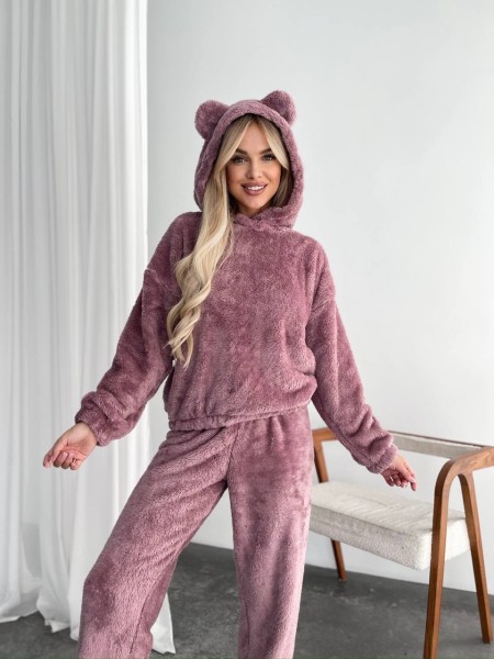Жіночий махровий домашній костюм пудрового кольору 29414