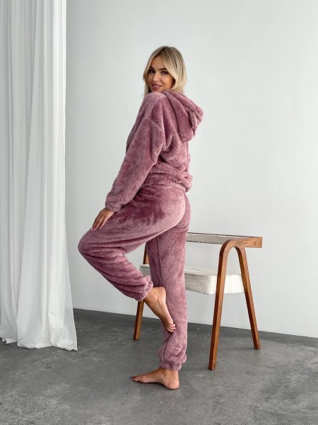Жіночий махровий домашній костюм пудрового кольору 29414