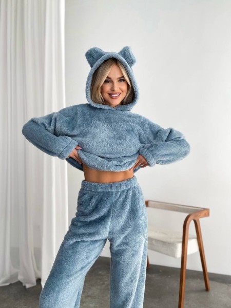 Жіночий махровий домашній костюм блакитного кольору 29416