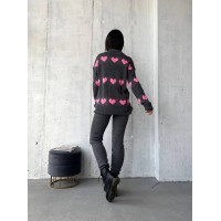 В'язаний жіночий костюм з серцями графітового кольору 29418