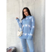 В'язаний жіночий костюм з серцями блакитного кольору 29420