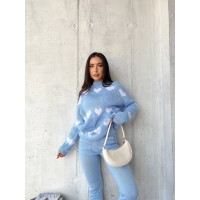 В'язаний жіночий костюм з серцями блакитного кольору 29420