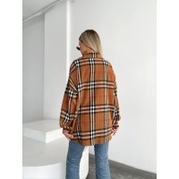 Кашемірова жіноча сорочка в клітинку коричневого кольору 29432