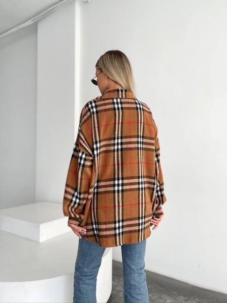 Кашемірова жіноча сорочка в клітинку коричневого кольору 29432