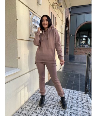 Жіночий теплий костюм кавового кольору 29442