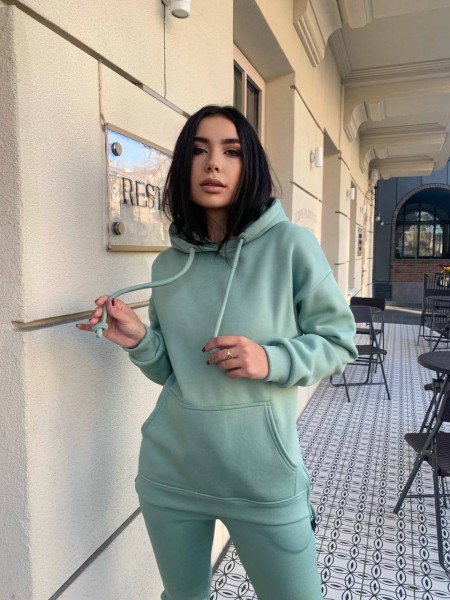 Жіночий теплий костюм оливкового кольору 29443