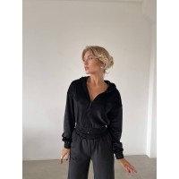 Жіночий велюровий костюм чорного кольору 29505