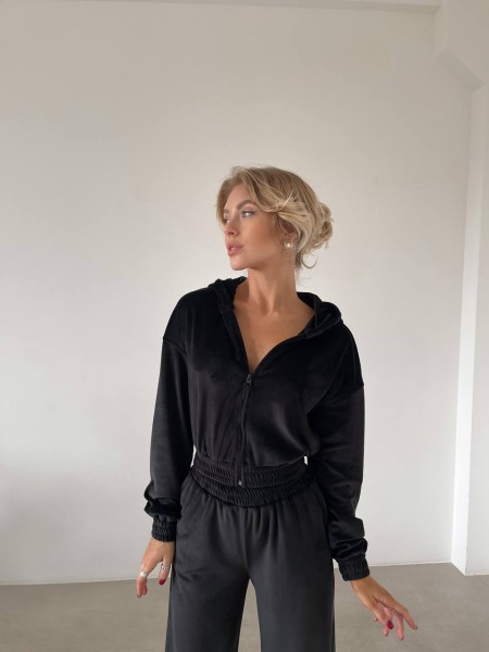 Женский велюровый костюм черного цвета 29505