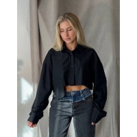 Стильна укорочена сорочка чорного кольору 29515