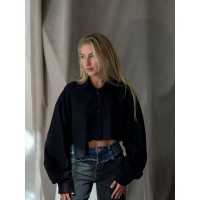 Стильна укорочена сорочка чорного кольору 29515