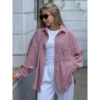 Жіноча вельветова сорочка пудрового кольору 29521