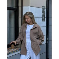 Жіноча вельветова сорочка кавового кольору 29523