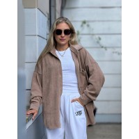 Жіноча вельветова сорочка кавового кольору 29523