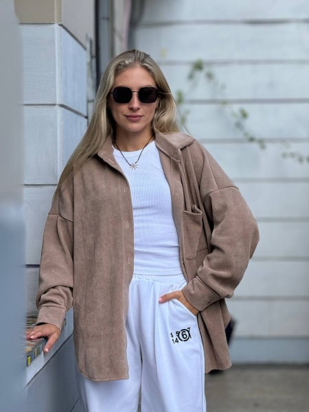 Жіноча вельветова сорочка кавового кольору 29523