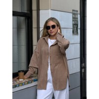 Жіноча вельветова сорочка кавового кольору 29523