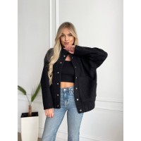 Жіночий бомбер з букле баранчика чорного кольору 29528
