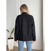 Жіночий бомбер з букле баранчика чорного кольору 29528