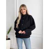 Жіночий бомбер з букле баранчика чорного кольору 29528