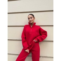 Теплий жіночий костюм червоного кольору 29611