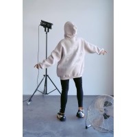 Теплое женское худи с большим карманом бежевого цвета 29614