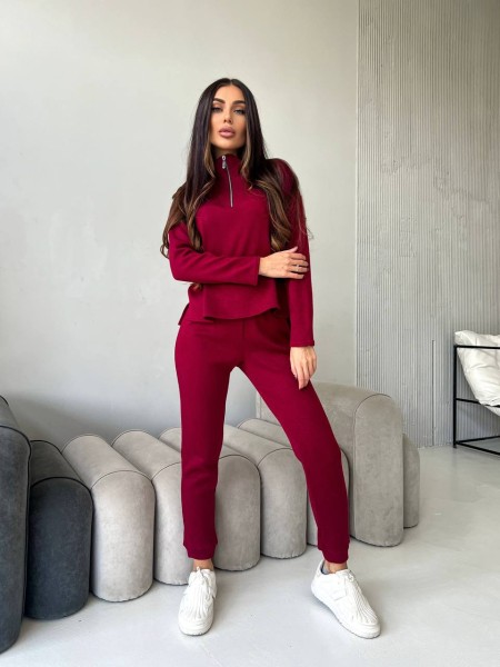 Женский теплый костюм из ангоры бордового цвета 29624