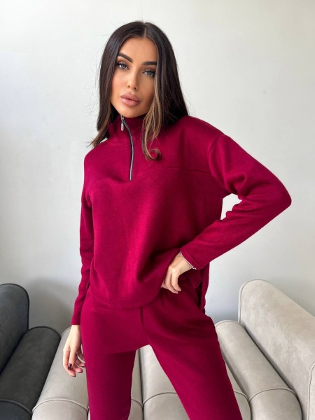 Женский теплый костюм из ангоры бордового цвета 29624