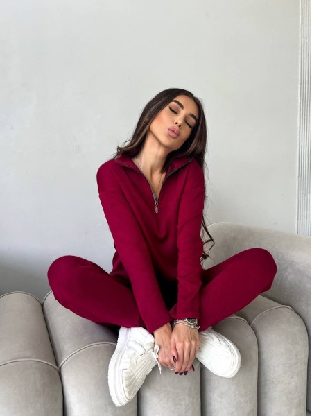 Женский теплый костюм из ангоры бордового цвета 29624