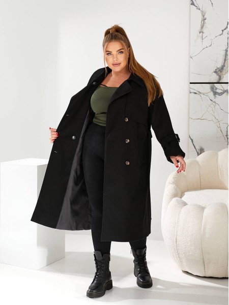 Тепле пальто кашемірове чорного кольору 29657