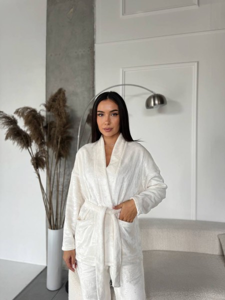 Жіночий теплий домашній костюм молочного кольору  29691