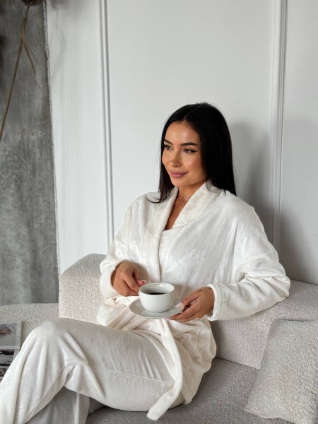 Жіночий теплий домашній костюм молочного кольору  29691