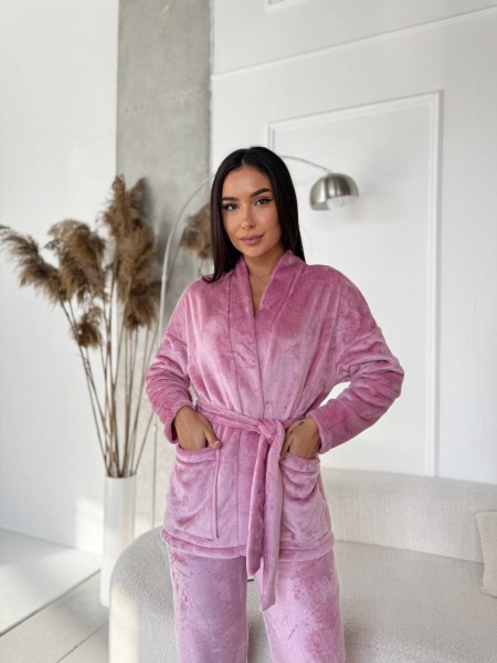 Жіночий теплий домашній костюм рожевого кольору  29692