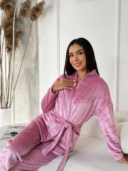 Жіночий теплий домашній костюм рожевого кольору  29692