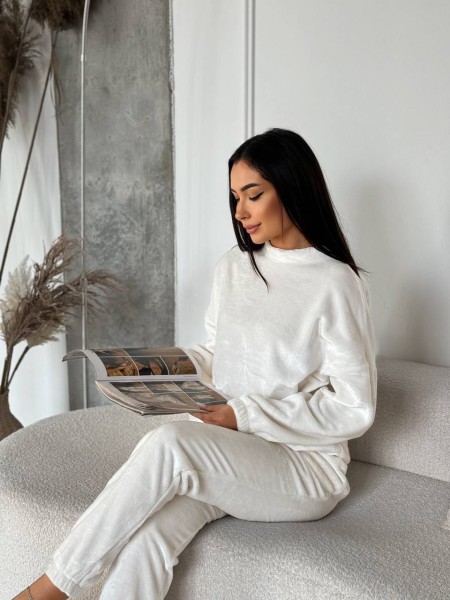 Жіночий домашній махровий костюм молочного кольору  29696