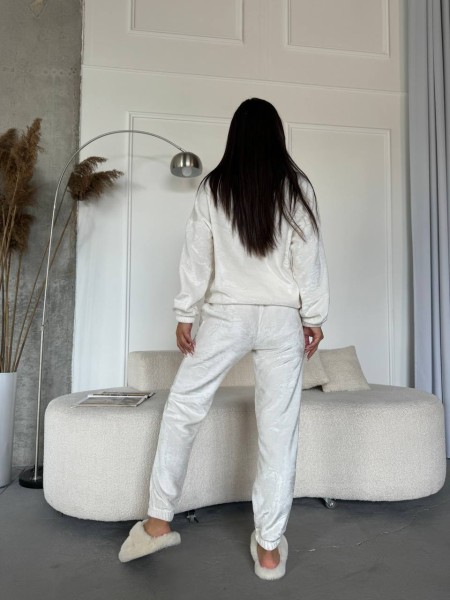 Жіночий домашній махровий костюм молочного кольору  29696