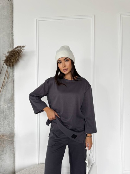 Жіночий прогулянковий костюм з теплого трикотажу сірого кольору 29702