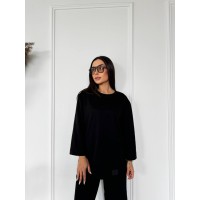 Женский прогулочный костюм из теплого трикотажа черного цвета 29703