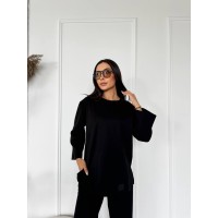 Женский прогулочный костюм из теплого трикотажа черного цвета 29703