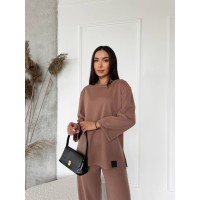 Женский прогулочный костюм из теплого трикотажа бежевого цвета 29705